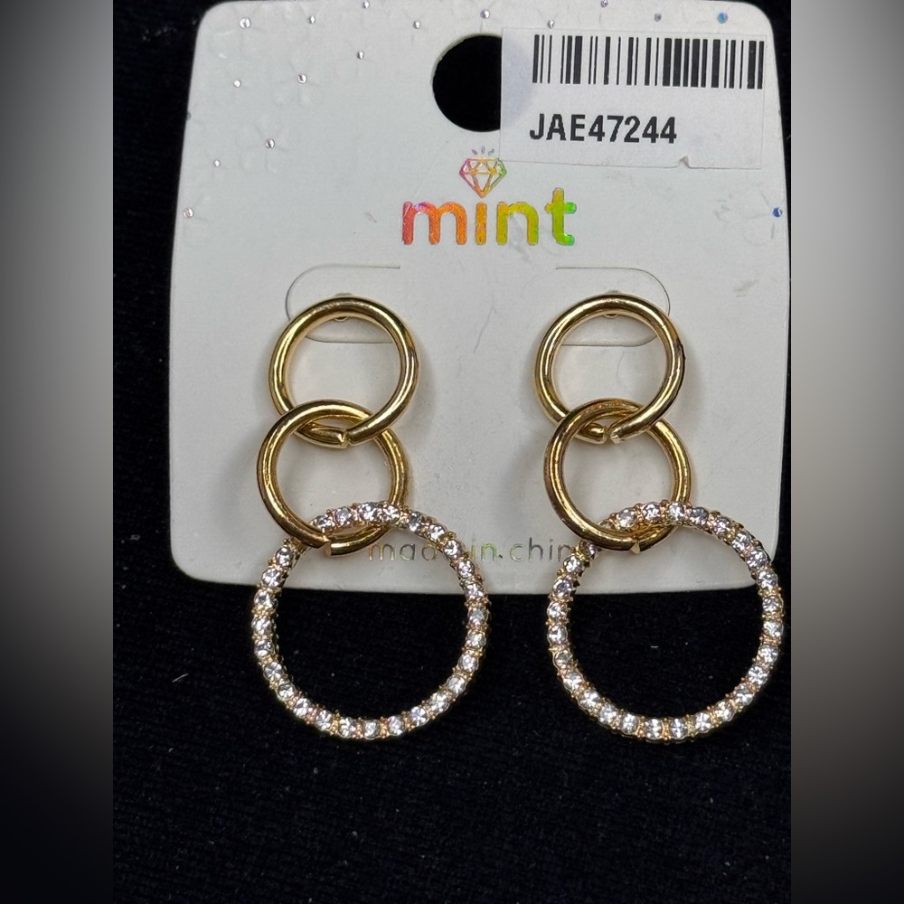 Mint Gold Tone Circle Drop Post Earrings, 1.75”